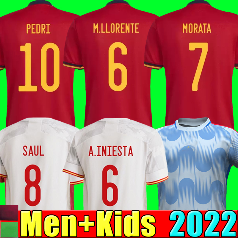 2022 Spain soccer jersey Camiseta Espana MORATA RODRIGO TORRES PEDRI 20 21 22 Cup RAMOS THIAGO INIESTA ALBA football shirts men kids kit fans Player version