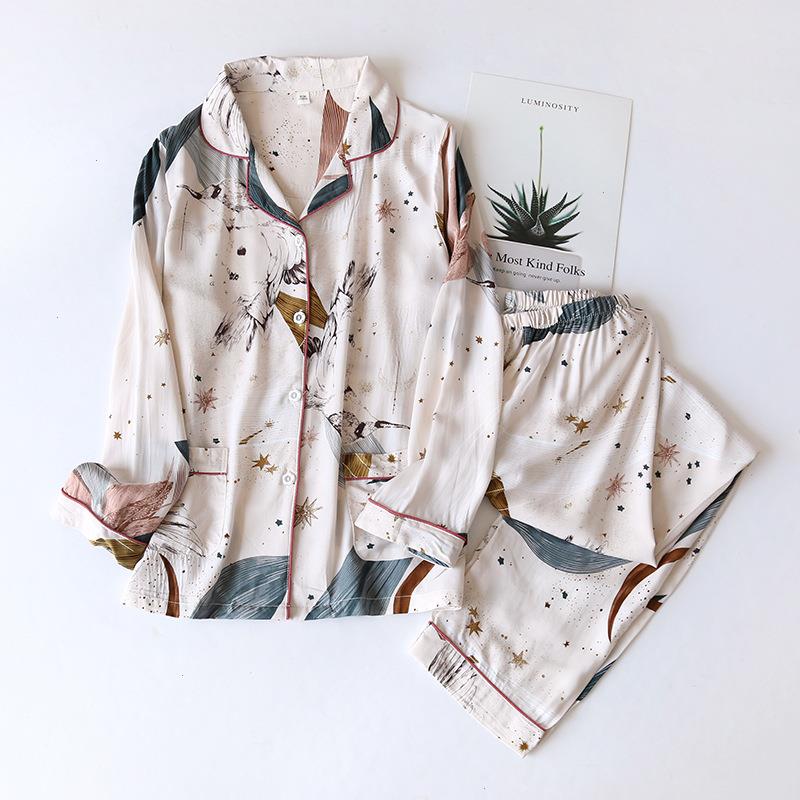 Two-piece Set Women Sleepwear Home Clothes For Spring And Autumn Long-sleeved Viscose Cotton Trouser Suits Pajama
Two-piece Set Women Sleepwear Home Clothes For Spring And Autumn Long-sleeved Viscose Cotton Trouser Suits Pajama