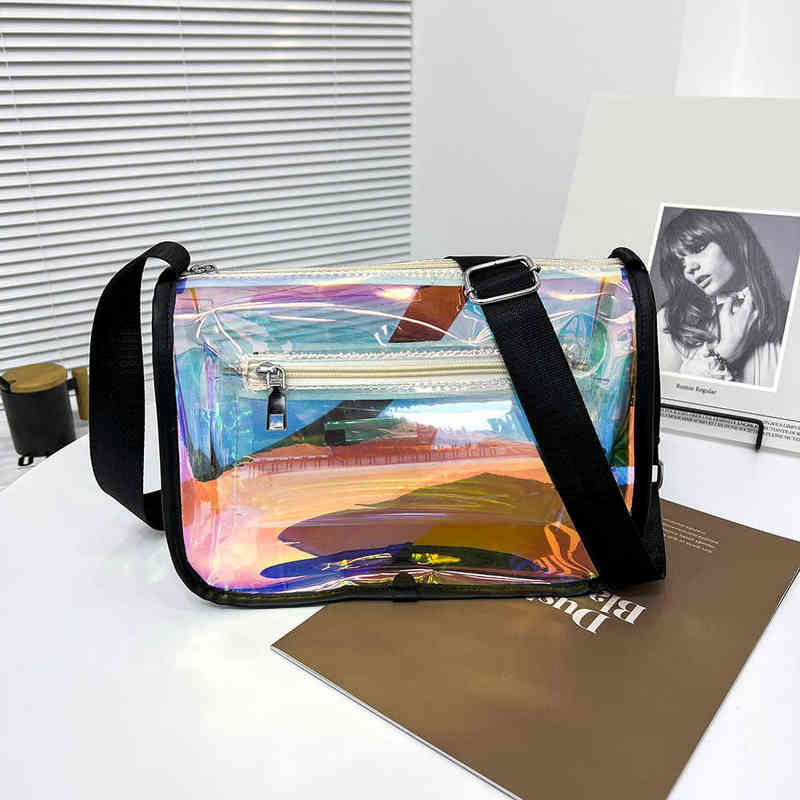 Evening Bags Female Laser Transparent Shoulder Tote Casual Pvc Clear Zipper Crossbody for Women Traveling Shopping 220630, Black 
Evening Bags Female Laser Transparent Shoulder Tote Casual Pvc Clear Zipper Crossbody for Women Traveling Shopping 220630, Black