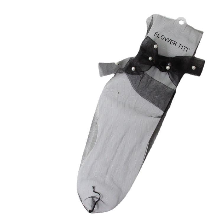 Womens Sheer Slouch Socks Girls Pearl Bow Ultra Thin Mesh Ankle Sock Lace Loose Transparent See Through Novelty Tulle Decorated Midle Socks Black Whit