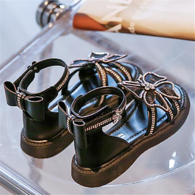 New Style Children Girl Sandals Summer Bow Rhinestone Princess Shoes Soft -bottom Kids Baby Open Toe Sandal
