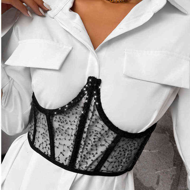 Women's Belt Sheer Underbust Corset Tops Strapless Back Boned Bustier Sequin Waist Cincher Cummerbunds Streetwear Waist Corsets Y220419, Black
Women's Belt Sheer Underbust Corset Tops Strapless Back Boned Bustier Sequin Waist Cincher Cummerbunds Streetwear Waist Corsets Y220419, Black