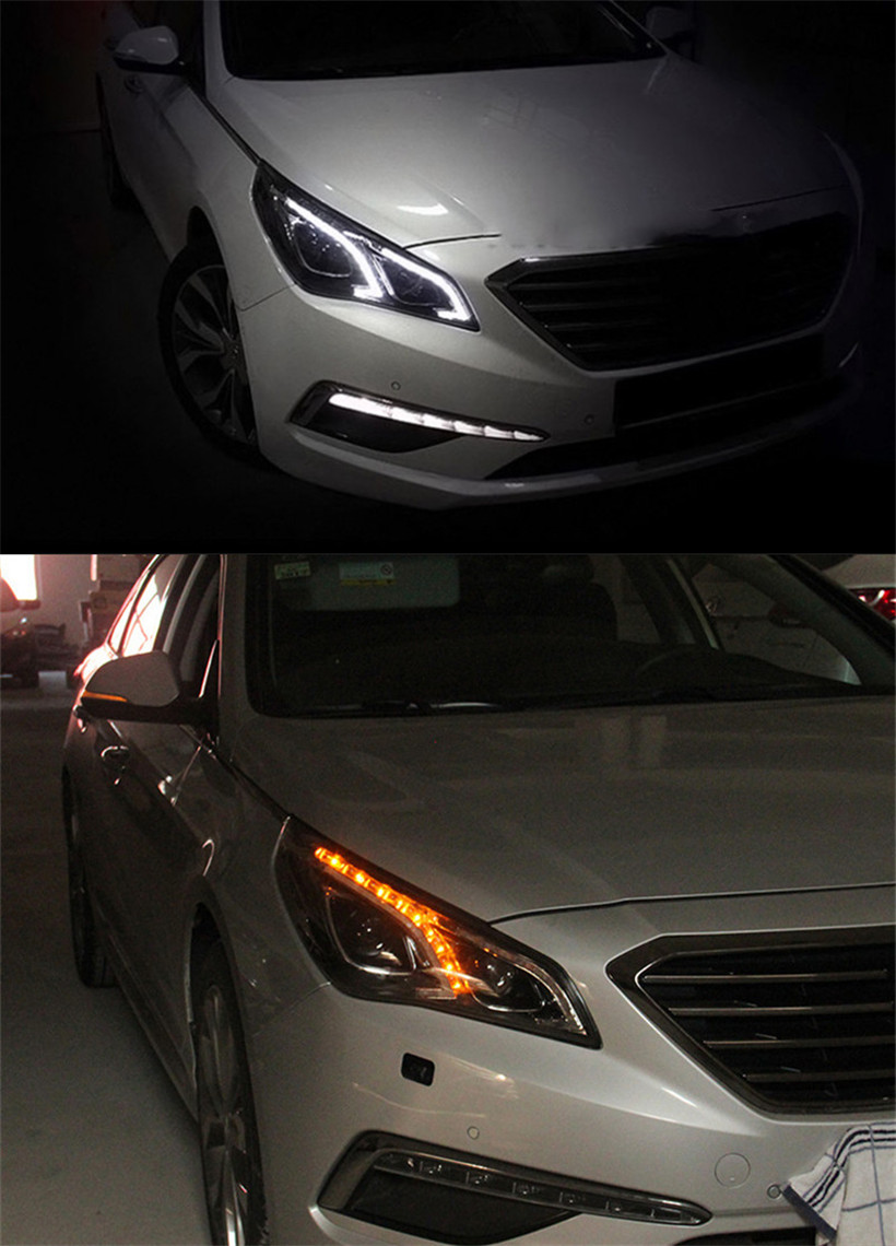 Auto Head Lights For Sonata 9 LED Headlight 20 15-17 Hyundai DRL Turn Signal High Beam Angel Eye LED Daytime Light