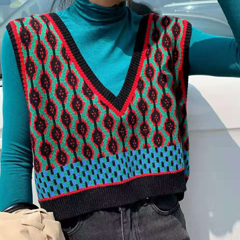 Vintage Loose Pullover Female Vest V Neck Fashion Knit Tank Tops Sleeveless Sweater Women Casual Crop 220316