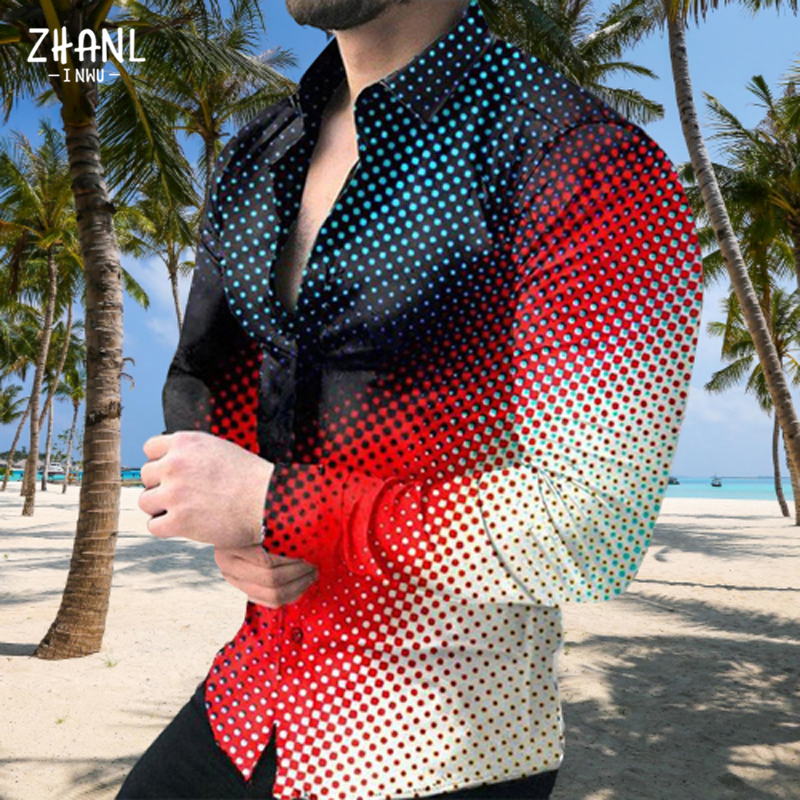 Mens Shirt Long Sleeve Tees Tops Gradient Color Yellow Polka Dot Print Single For Men Clothing S3XL 220813