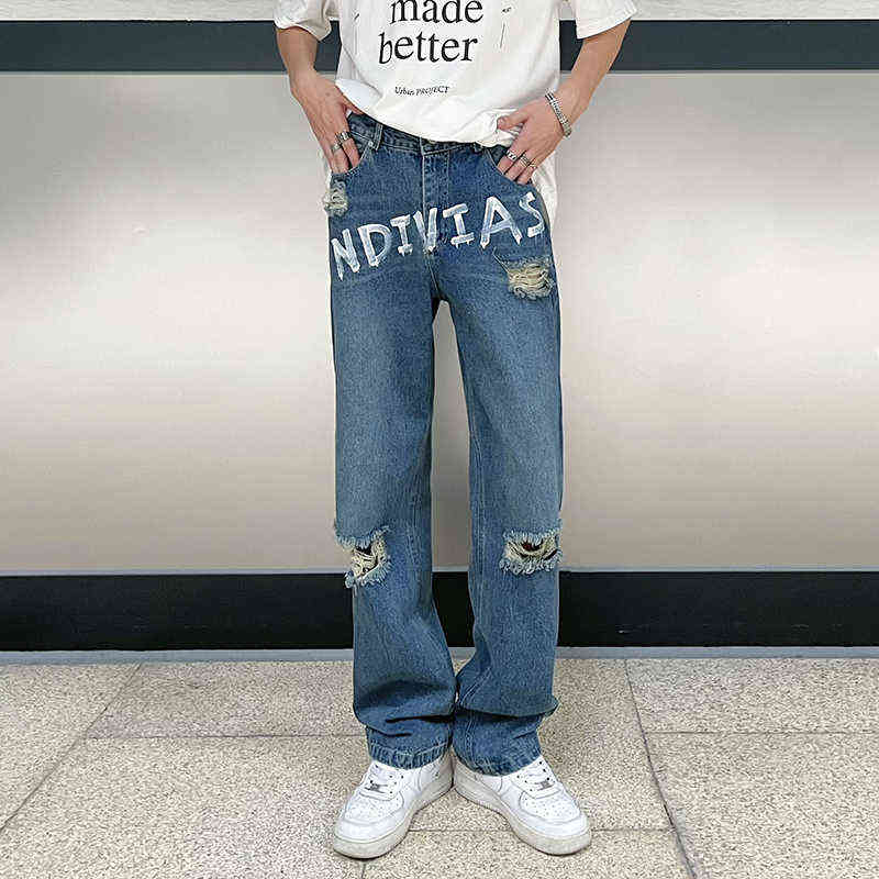 Painted Hole Letter Ripped Straight Jeans Men and Women Harajuku Retro Pockets Patchwork Casual Loose Denim Trousers T220803, Blue
Painted Hole Letter Ripped Straight Jeans Men and Women Harajuku Retro Pockets Patchwork Casual Loose Denim Trousers T220803, Blue