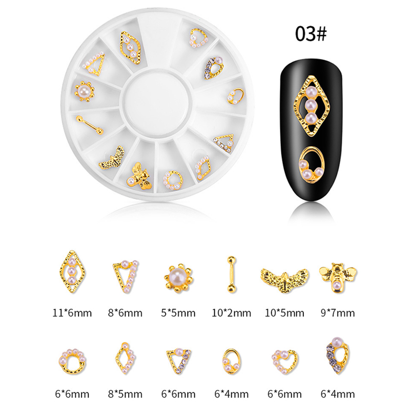 12 Grid Nail Art Alloy Jewelry Hollow Colored Diamond Jewelry Set DIY Nails Jewelrys Supplies Accessories Joyeria De Aleacion De Arte De Unas