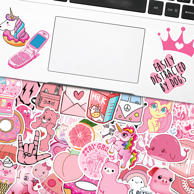 50 Piece Cartoon pink girl graffiti Children Sticker Phone Laptop Skateboard Car Stickers Pack for Luggage Guitar Helmet Water cup Sticker