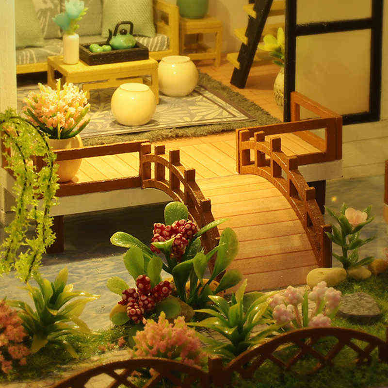 Big Dollhouse Diy Miniature Building Kit Model Japanese Style Wooden House With Light Doll House Furniture Kids Toys Adult Gifts