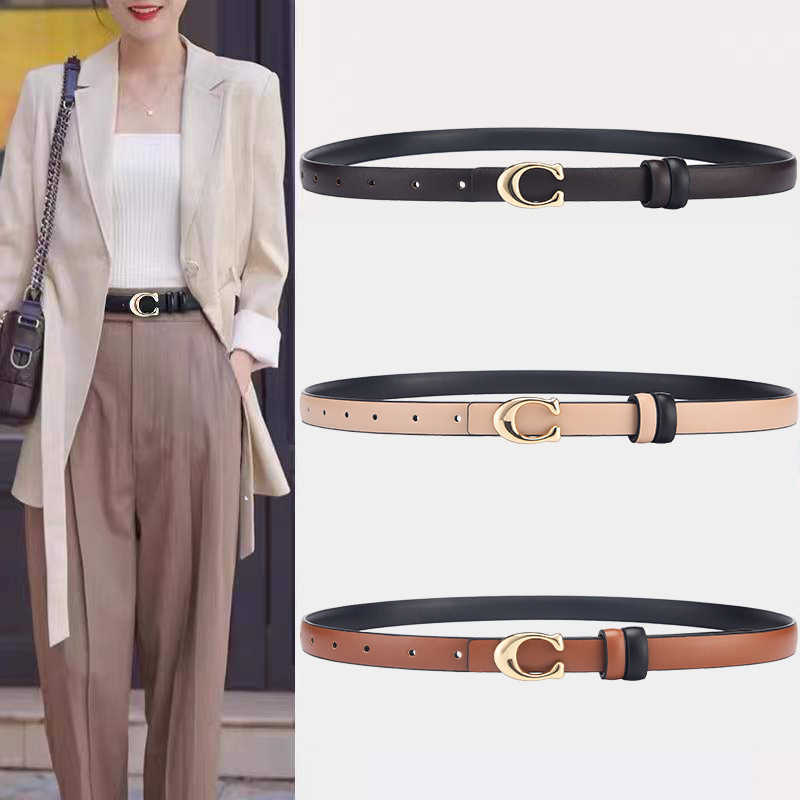 New c-button double-sided women's belt fashion slim fit decorative thin belt women's Korean ins style young student belts, Black
New c-button double-sided women's belt fashion slim fit decorative thin belt women's Korean ins style young student belts, Black
