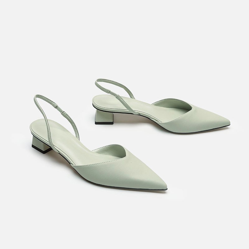 Summer Fashion Simple Pointed Toe Square Heel Sandals Green, Regular