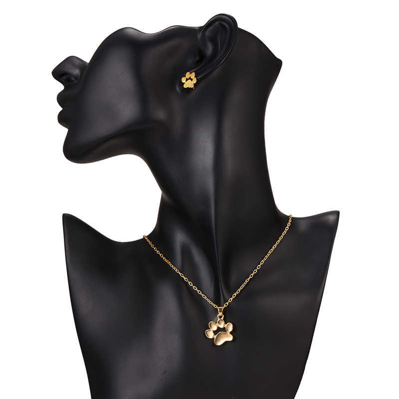 Dog Cat Paw Footprint Cute Necklace Women Silver Color Chain Lovely Animal Pendant Jewelry Kids Couple Party Gifts