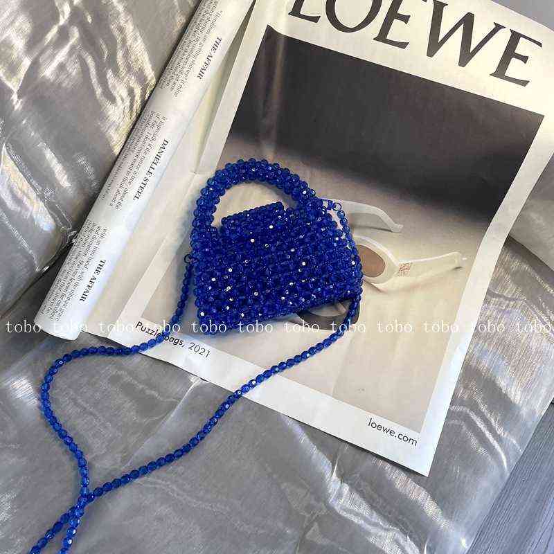 Evening Bags Long Chain Customized Green Bead Hand Woven Celebrity Handbags Unique Design Ladies Party Top Handle Purses and 220513