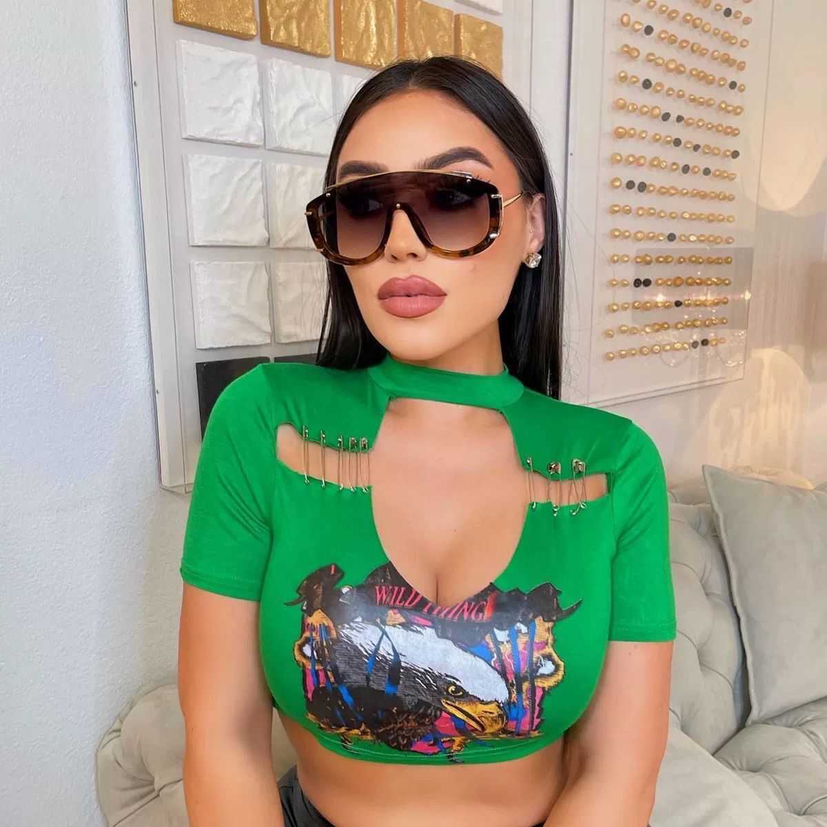 Womens Sexy Tops T-shirt Vest For 2023 Summer Umbilical Cord Slim Stand Collar Personalized Hollow Out Slim Tops