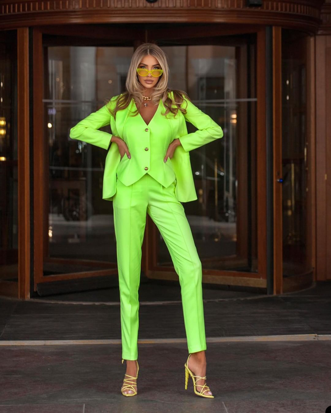 Bright Green Slim Women Pants Suits Ladies Prom Evening Guest Formal Wear Custom Made 3 Pieces