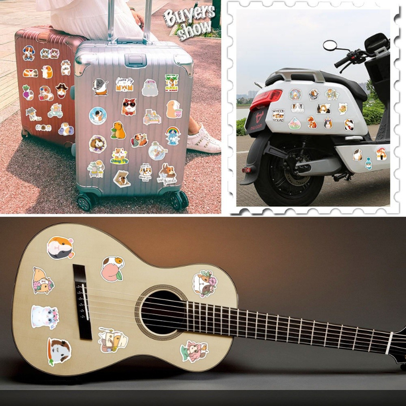 50Pcs/Lot Cute Cartoon Guinea Pig Sticker Graffiti Stickers Cavia Porcellus Laptop Skateboard Car Stickers Luggage Decals