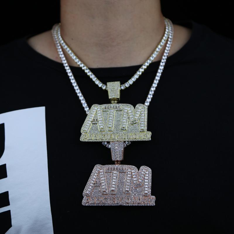 Chains Iced Out Bling Cubic Zircon Big Heavy Letter Shape ATM Pendant Necklaces Tennis Chain Jewelry HipHop Men Women Charm Party GiftsChain