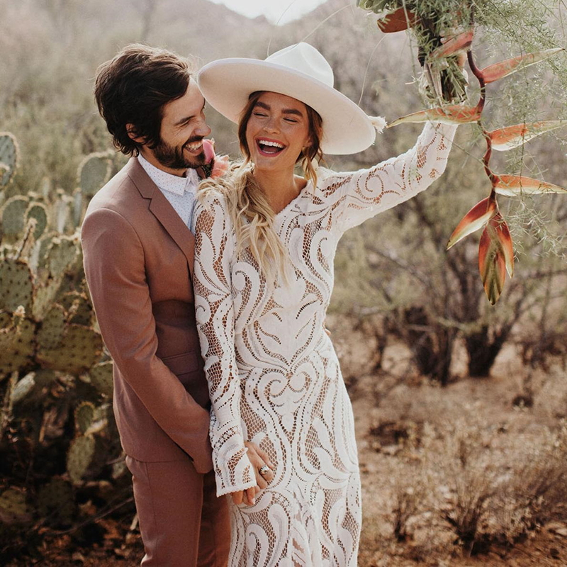 Long Sleeve Bohemian Mermaid Wedding Dresses Full Lace Backless Western Country Outdoor Farm Bridal dress vestido lorie
