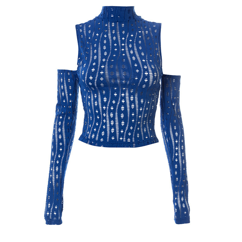 Spring Knit Short T Shirt Long Sleeved Crop Top Off Shoulder Hollow Sexy Tees for Women Summer Street Party Clubwear 20363 220728
