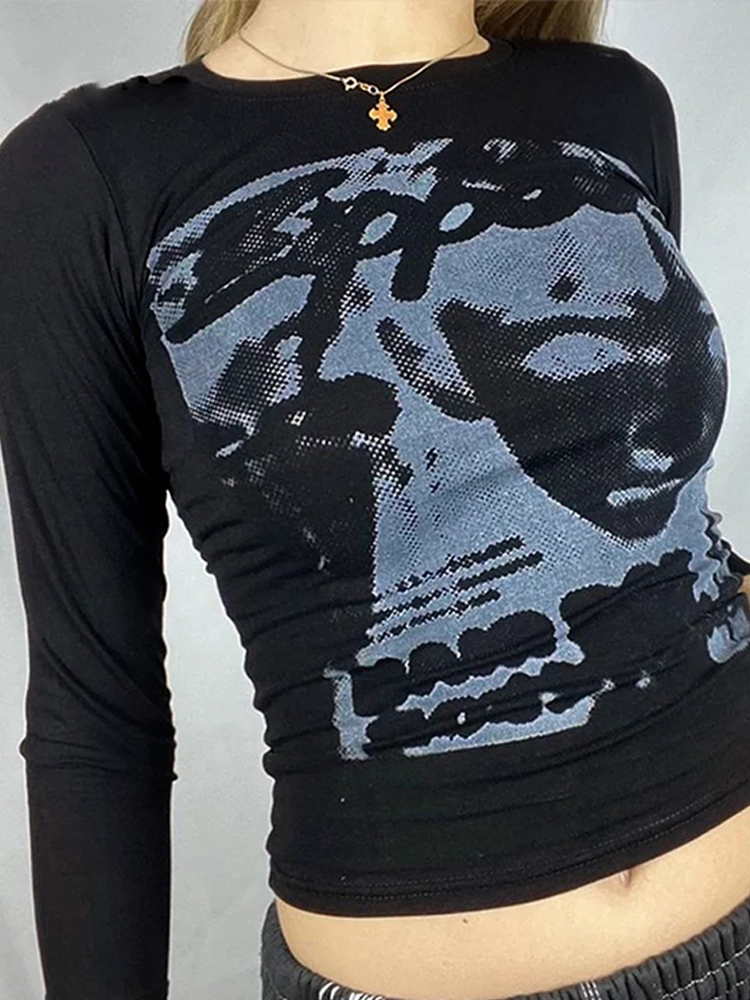 Gitana Graphic T Shirt For Women Y2K Long Sleeve Crop Tops Casual Vintage Clothes Fashion Autumn Kawaii harajuku Tee 220321