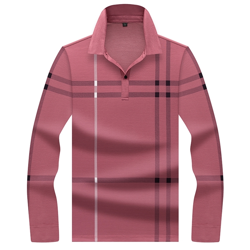 High Quality Polo Shirt men's Long sleeve polo 100% cotton lattice polo shirt Arrivals Male Casual Business Polos 8607 210308