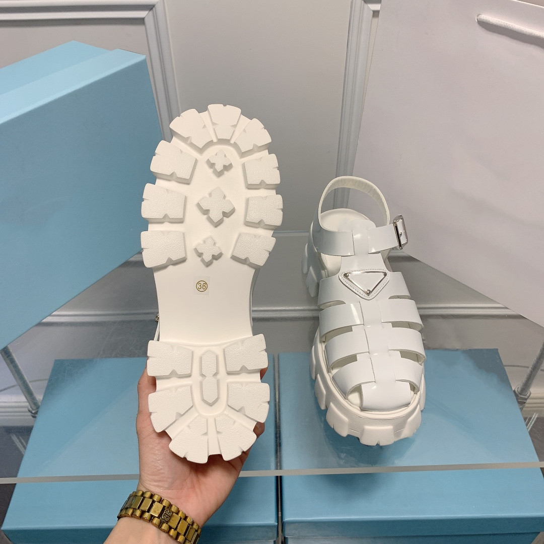 top designer women's shoes thick heel fashion all-match sandals, White