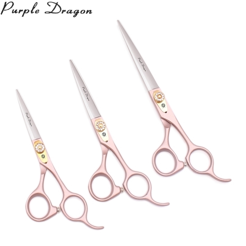 Barber Professional Scissors Purple Dragon 5.5" 6" 7" Japan Steel Cutting Hairdressing Thinning Shears Rose Gold 9105# 220317