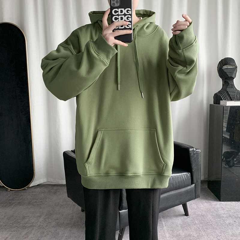 HybSkr Korean Men's Solid Color Sweatshirt Hoodies Casual Hooded Pullovers Hoodie Warm Fleece Male Loose Man Clothing 3XL 220813