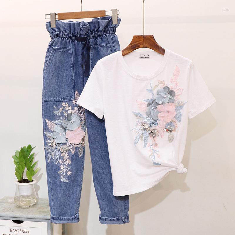Amolapha Women Beaded 3D Flower Cotton Tshirts Harem Denim Pant Jenans Twinset Drawstring Jeans Clothing Set Apparels Women's Tracksuits, White set
Amolapha Women Beaded 3D Flower Cotton Tshirts Harem Denim Pant Jenans Twinset Drawstring Jeans Clothing Set Apparels Women's Tracksuits, White set