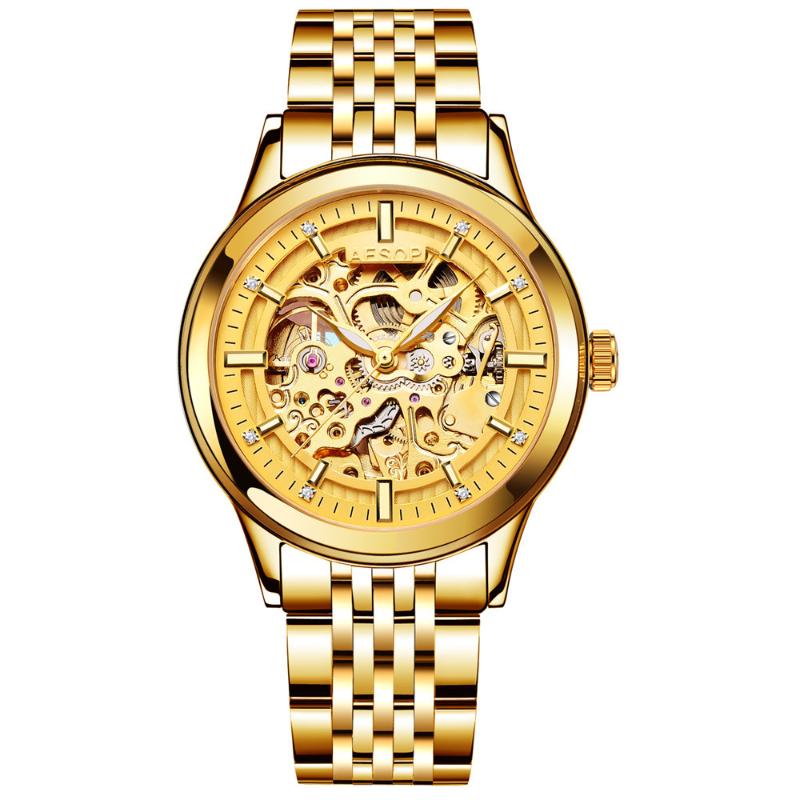 Wristwatches AESOP Skeleton Automatic Mechanical Wrist Watch Men Gold Man Clock Mens Watches Top Relogio Masculino, Gold lady
Wristwatches AESOP Skeleton Automatic Mechanical Wrist Watch Men Gold Man Clock Mens Watches Top Relogio Masculino, Gold lady