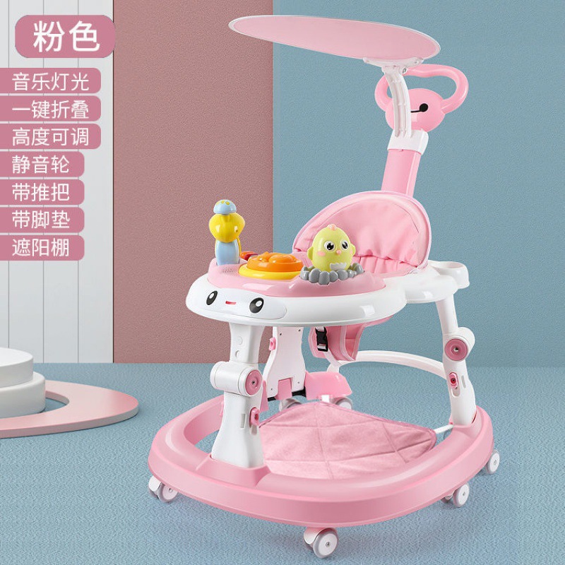 Baby Walker with 6 Mute Rotating Wheels Anti Rollover Multifunctional Child Walker Seat Walking Aid Assistant Toy 976 D3