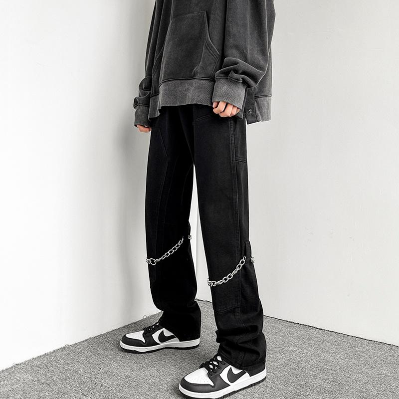 Men' Jeans SYUHGFA Clothing Wear Spring 2022 Korean Fashion Loose Chain Design Wide Leg Straight Casual Denim Trousers, Black
Men' Jeans SYUHGFA Clothing Wear Spring 2022 Korean Fashion Loose Chain Design Wide Leg Straight Casual Denim Trousers, Black