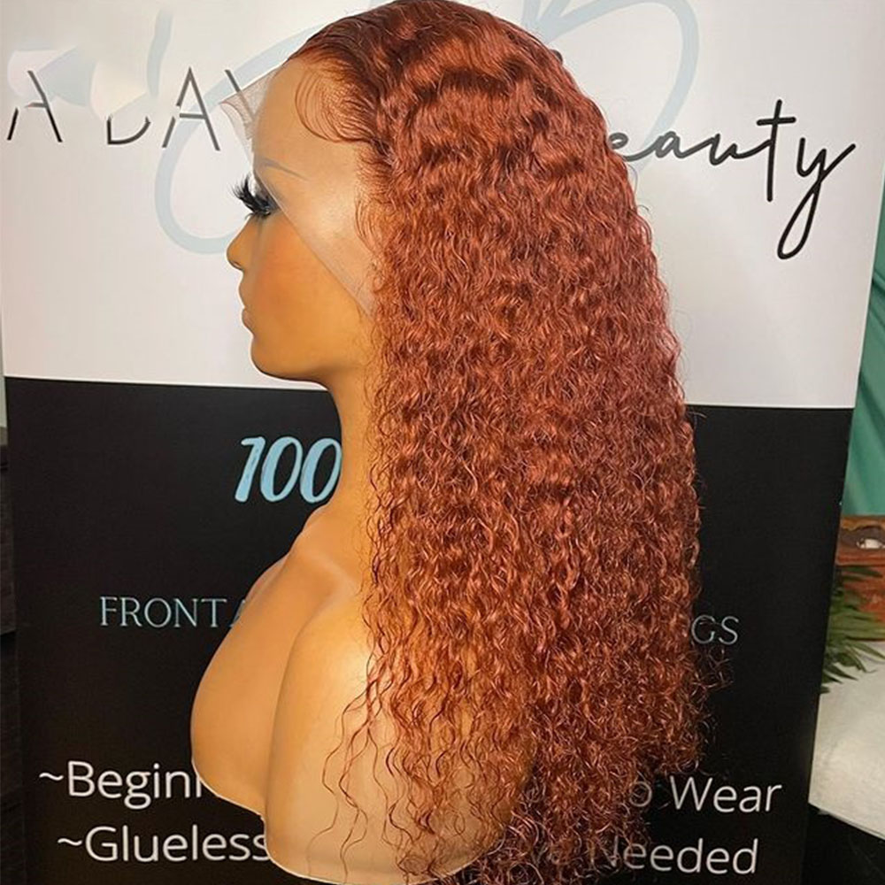 Free shipping 28 30 Inch Ginger Orange Curly Lace Front Brazilian Human Hair Wigs For Black Women Loose Deep Wave Synthetic Frontal Closure Wig