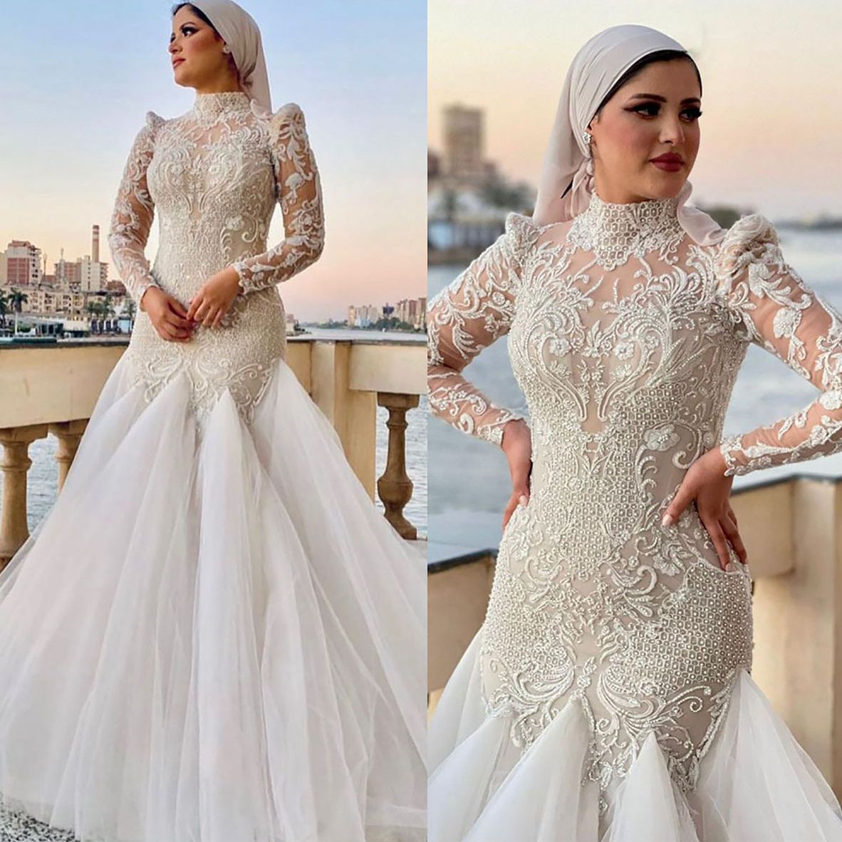 Exquisite High Neck Mermaid Wedding Dress Beads Sequined Lace Arabic Full Sleeve Trumpet Bridal Gowns Robe De Soiree, White
Exquisite High Neck Mermaid Wedding Dress Beads Sequined Lace Arabic Full Sleeve Trumpet Bridal Gowns Robe De Soiree, White