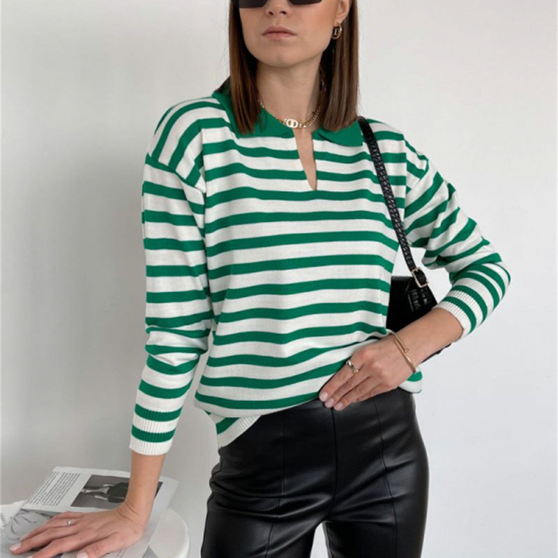O Neck Vintage Striped Sweater Pullovers For Women Casual Loose Long Sleeves Jumpers Autumn Female Drop Shoulder Kintting Tops 220817