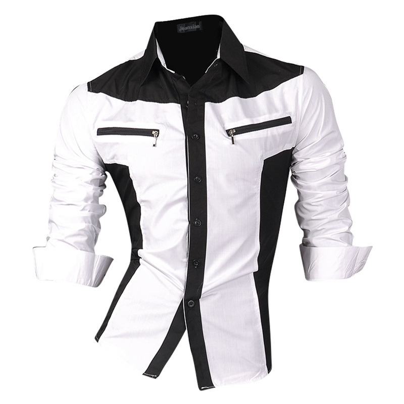 jeansian Spring Autumn Features Shirts Men Casual Shirt Long Sleeve Slim Fit Male Zipper Decoration (No Pockets) Z018 220322