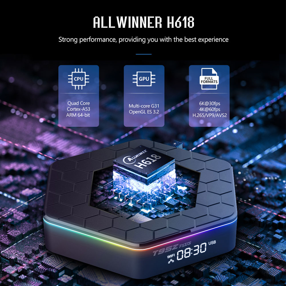 64G Android 12 TV BOX T95Z Plus RGB Light 8K Ultra HD 2.4G/5G Dual Wifi H618 Quadcore BT5.0 Set-top Box 3D 16/32 ROM
