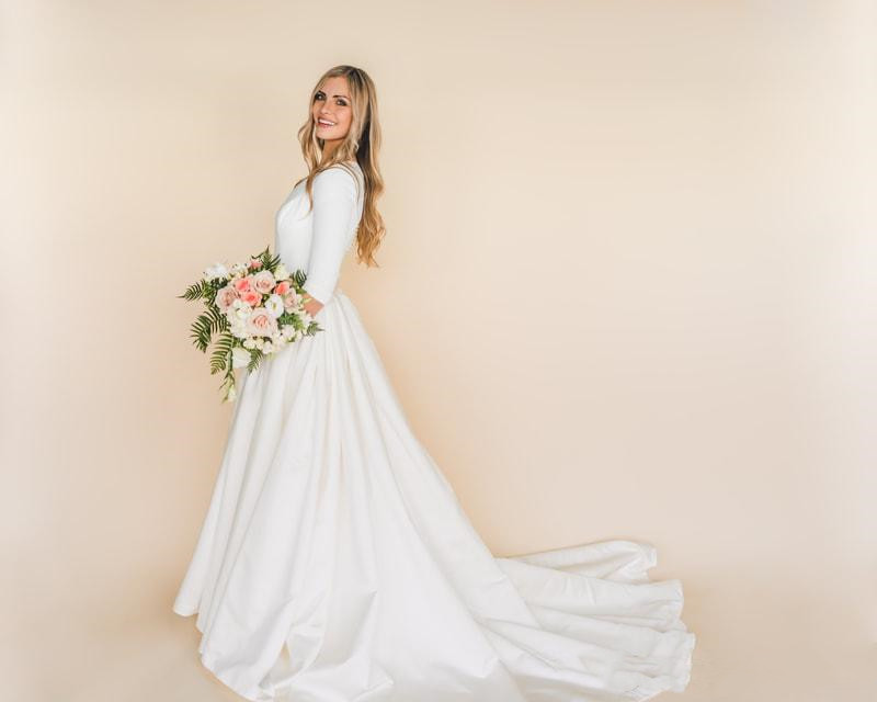 Satin Modest Wedding Dresses With 3/4 Sleeves 2022 New Corset Back Stretch Top LDS Temple beach boho Bridal Gowns Sleeved With Pockets