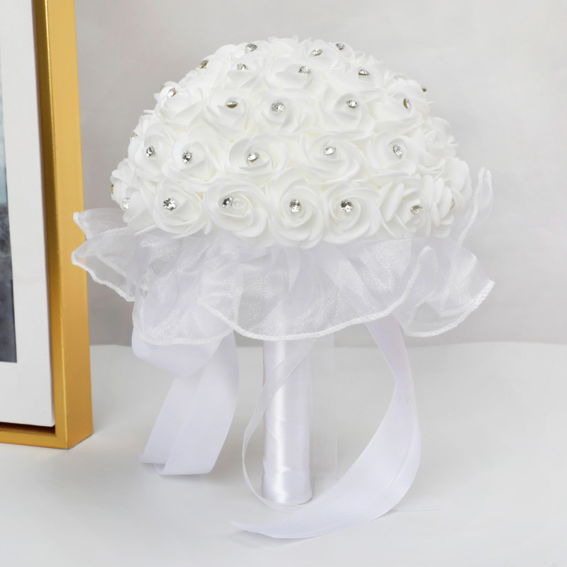 Holding flowers wholesale foam simulation bouquet lace diamond white rose wedding holding flowers