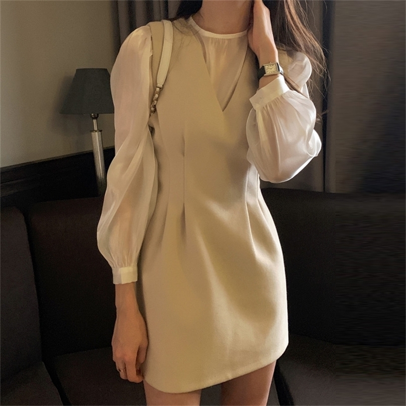Two Piece Dress Set For Women: V-Neck Mini And Long Sleeve Blouses, Elegant Office Suit T200325