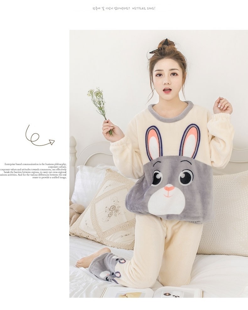 Autumn Winter Warm Flannel Women Pijama Sets Thick Coral Velvet Long Sleeve Cute Sleepwear Thin Pajamas 220329