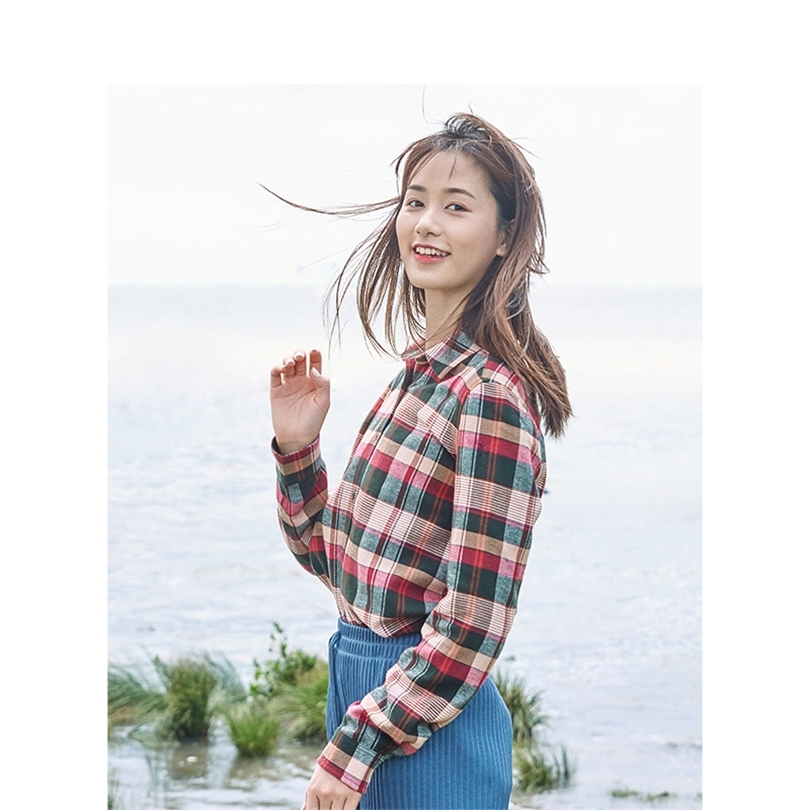 INMAN Spring Autumn Cotton Turn Down Collar Literary All Matched Long Sleeve Women Shirt T200321