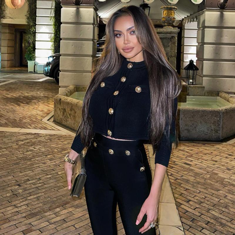 Women' Two Piece Pants Women Autumn Winter Fashion Outfit Long Sleeve Button Black Cloth Bandage Celebrity Club Party Women' SetWomen
Women' Two Piece Pants Women Autumn Winter Fashion Outfit Long Sleeve Button Black Cloth Bandage Celebrity Club Party Women' SetWomen