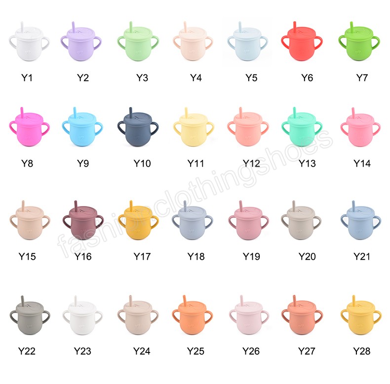 Baby Feeding Cups Food Grade Silicone Children Drinking Straws Cup With Handle Sippy Leakproof Cup With Lids Kids Tableware