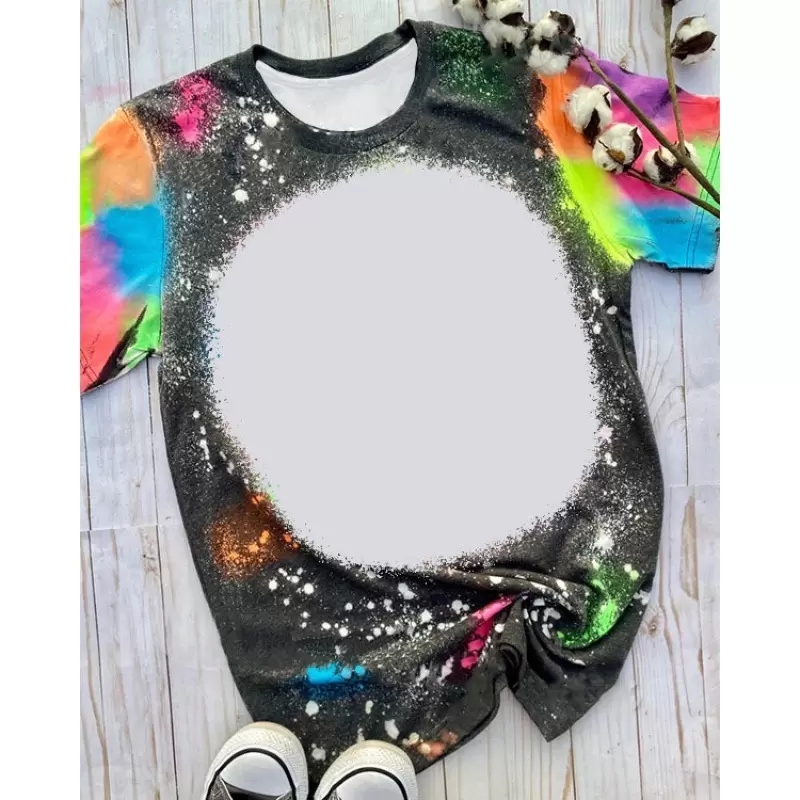 DHL Leopard Print Sublimation Bleached Shirts Heat Transfer Blank Bleach Shirt Bleached Polyester T-Shirts US Men Women Party Supplies colorful GG0228