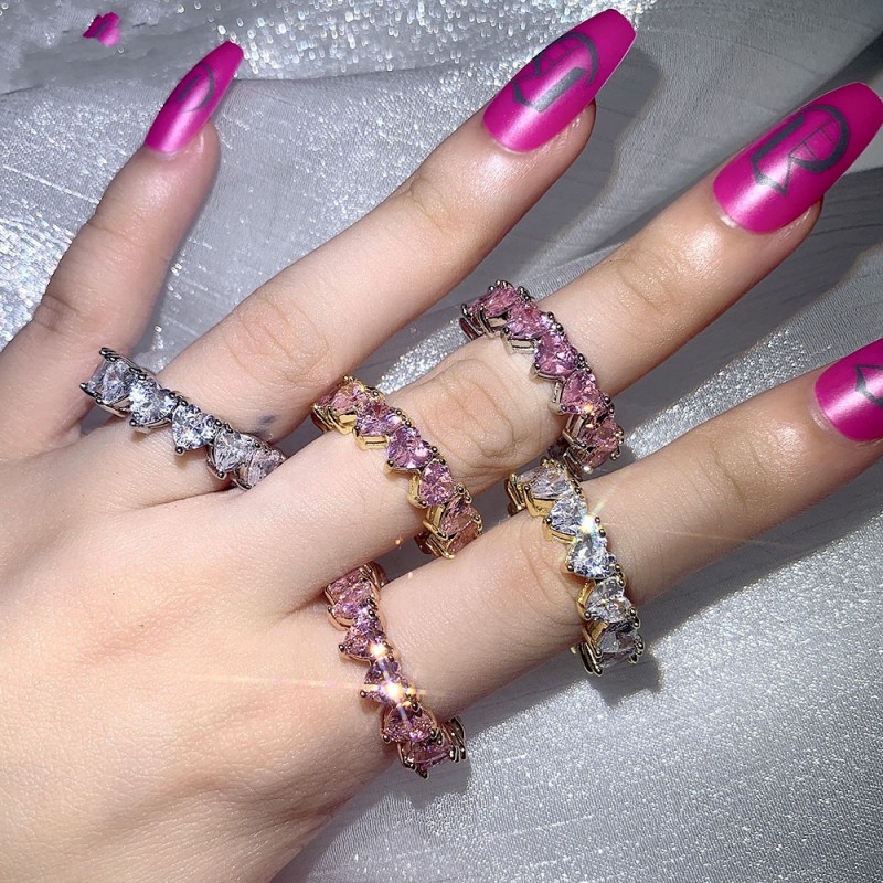 Cubic Zirconia Wedding Rings - White Gold Filled Heart Shape CZ Dia Eternity Band Ring for Women's Engagement Free shipping