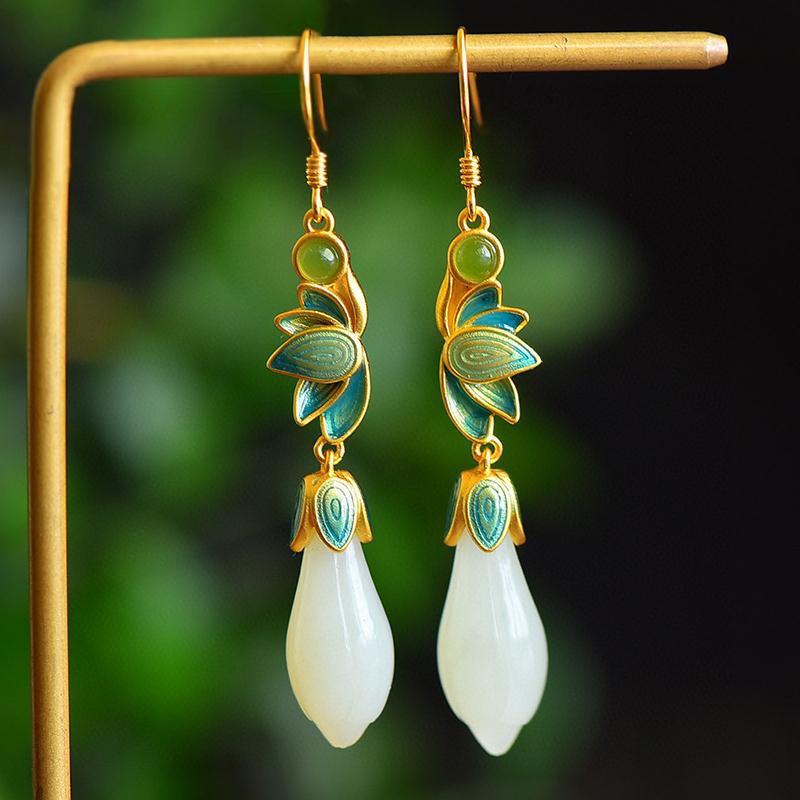 Dangle & Chandelier Silver Inlaid Enamel Porcelain Natural Hetian Magnolia Flower Earrings For Women Ethnic Style Classic Wedding Gift Jewel
Dangle & Chandelier Silver Inlaid Enamel Porcelain Natural Hetian Magnolia Flower Earrings For Women Ethnic Style Classic Wedding Gift Jewel
