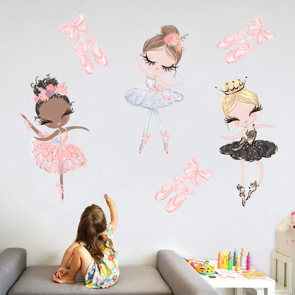 Cute Dancing Ballet Girl Wall Stickers for Kids Rooms Girls Room Bedroom Fairy Princess Nursery Wallpaper Baby Room Decoration