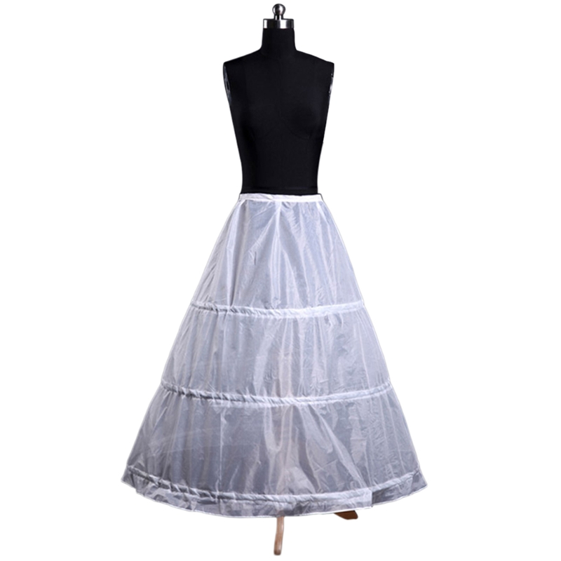 Simple Women A-Line Full Length 3 Hoops Petticoat Wedding Slips Crinoline Underskirt