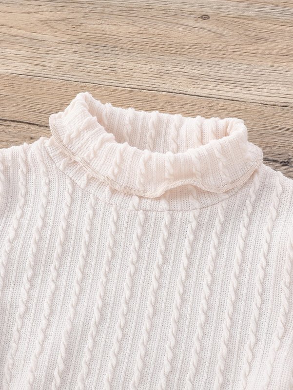 Toddler Girls High Neck Lettuce Trim Tee & PU Skirt SHE